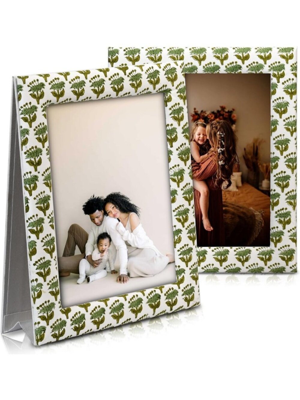 Emerald Green Block Print Double Hinged Photo Frame Set of 2 - 8x10 Inch Decor